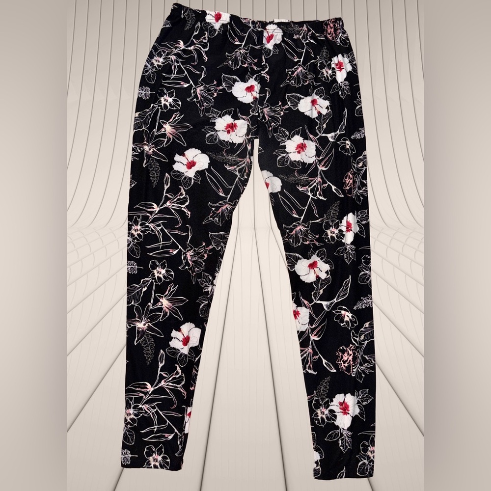 Lildy Black Floral Print Super Soft High Rise Leggings Size L/XL